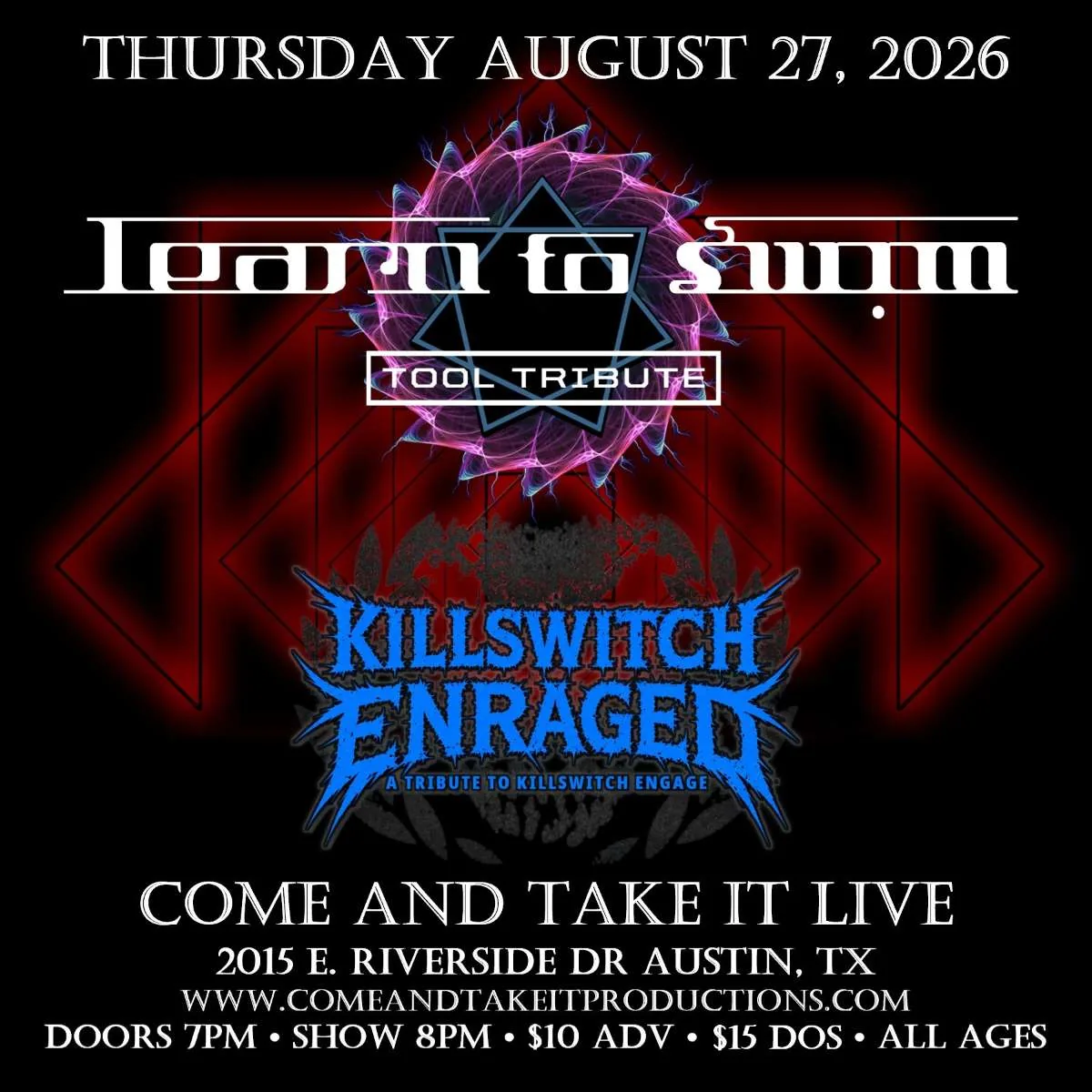 Flyer for Learn to Swim (TOOL) & Killswitch Enraged